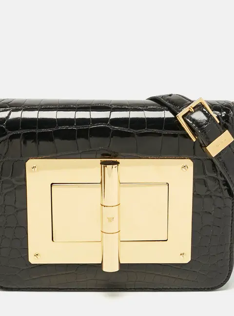 Tom Ford Black Shine Alligator Small Natalia Crossbody Bag
