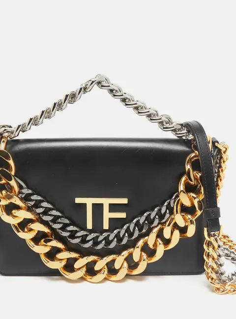 Tom Ford Palmellato Triple Chain Black Leather Shoulder Bags