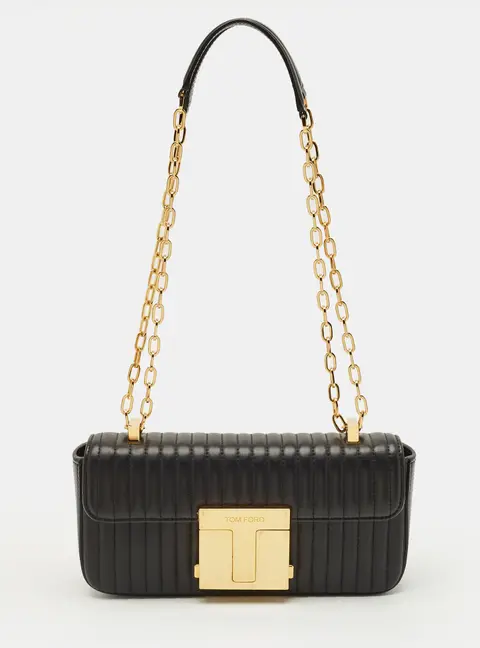 Tom Ford T-Clasp Black Quilted Leather Shoulder Bag