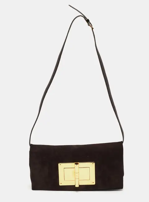 Tom Ford Natalia Dark Brown Nubuck Leather Convertible Clutch