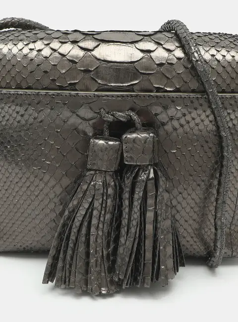 Tom Ford Metallic Grey Python Envelope Tassel Shoulder Bag
