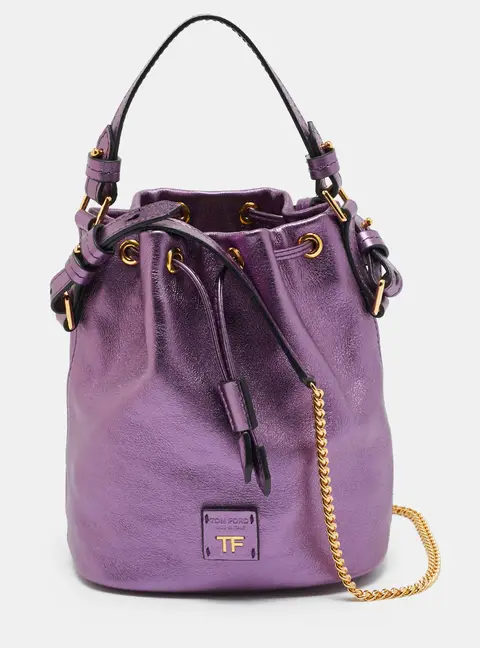 Tom Ford Drawstring Metallic Purple Leather Bucket Bag