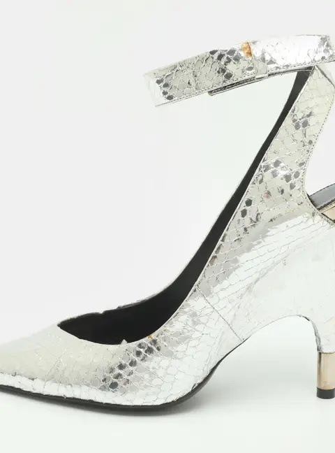 Tom Ford Size 39 Silver Python Embossed Leather Ankle Strap Pumps