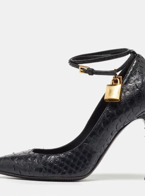 Tom Ford Black Python Leather Padlock Pumps Size 41