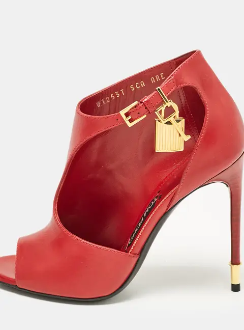 Tom Ford Dark Red Leather Open Toe Ankle Boots Size 37