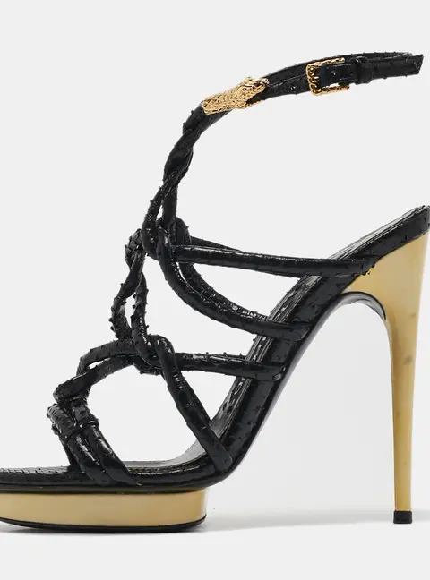 Tom Ford Size 37.5 Black Python Leather Ankle Strap Sandals