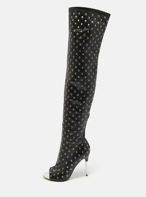 Tom Ford Black Leather Zip Up Over The Knee Boots Size 37