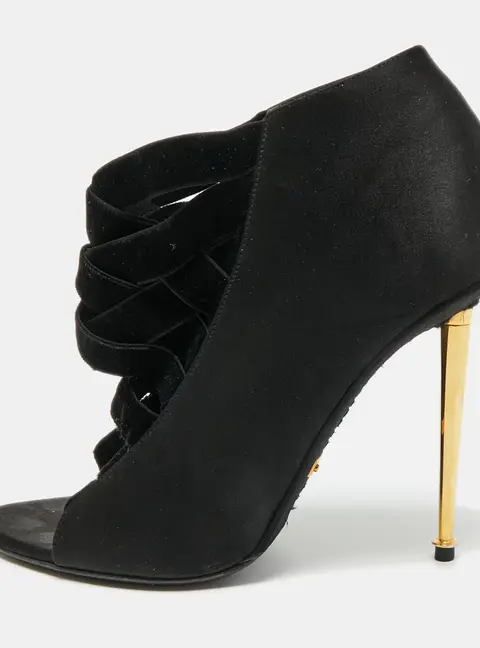Tom Ford Black Satin Open Toe Ankle Booties Size 37.5