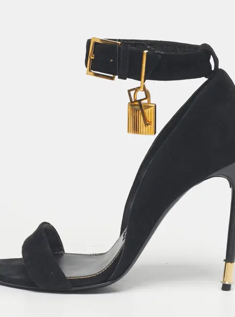 Tom Ford Black Suede Padlock Ankle Strap Sandals Size 38