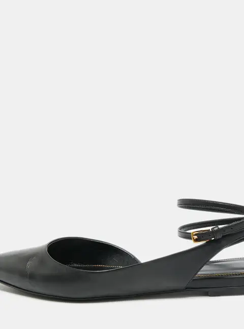 Tom Ford Size 39 Black Leather Ankle Strap Ballet Flats