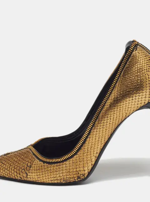 Tom Ford Size 41 Gold Metallic Python Leather Pumps