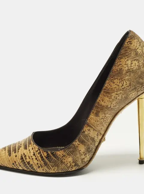 Tom Ford Size 37 Beige/Brown Lizard Leather Pointed Toe Pumps