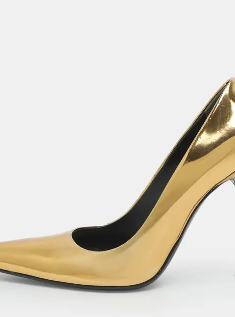 Tom Ford Size 37.5 Gold Leather Pointed Toe Pumps