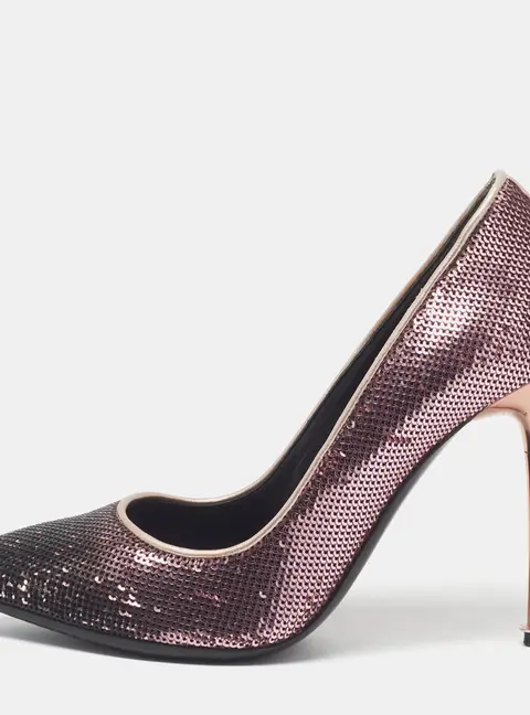 Tom Ford Size 37.5 Purple/Black Leather and Sequins Pointed Toe Pumps
