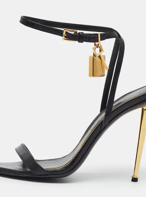Tom Ford Padlock Size 37.5 Black Leather Ankle Strap Sandals
