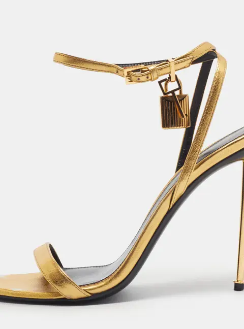 Tom Ford Padlock Size 41 Gold Leather Ankle Strap Sandals