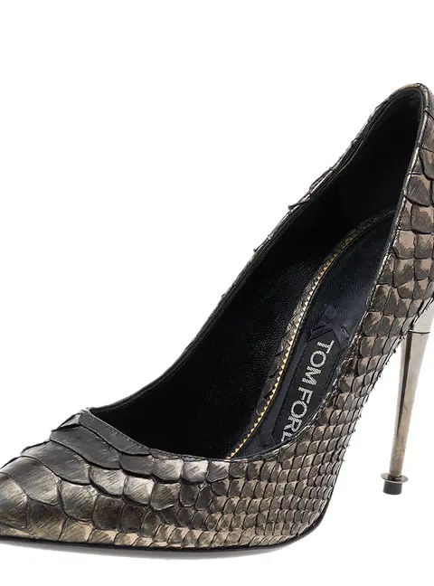 Tom Ford Metallic Python Pointed Toe Pumps Size 36.5