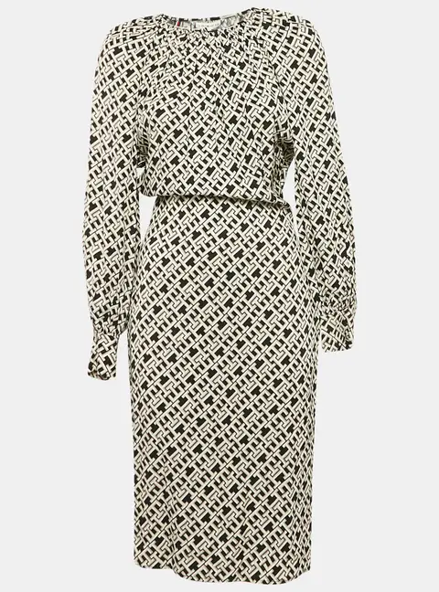 Tommy Hilfiger Black Logo Print Viscose Midi Dress XS