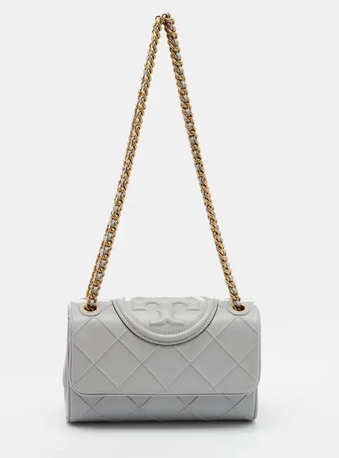 Tory Burch Fleming Soft Convertible Small Bay Grey Quilted Leather Shoulder Bag