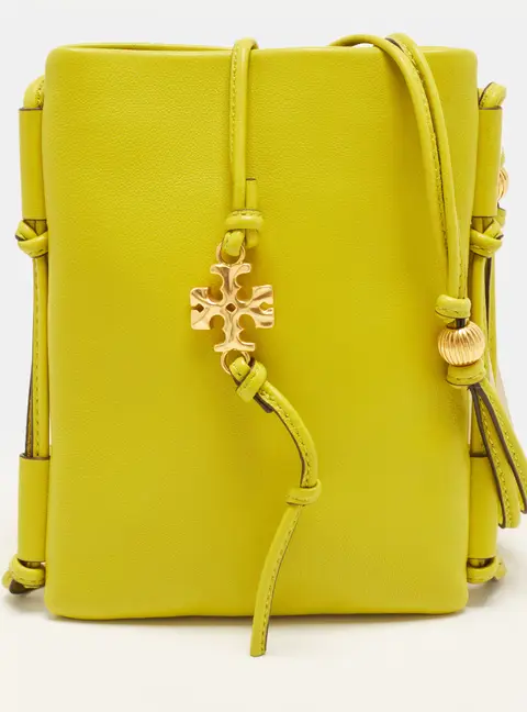 Tory Burch Beaded Strap Soft Light Green Leather Phone Crossbody Bag