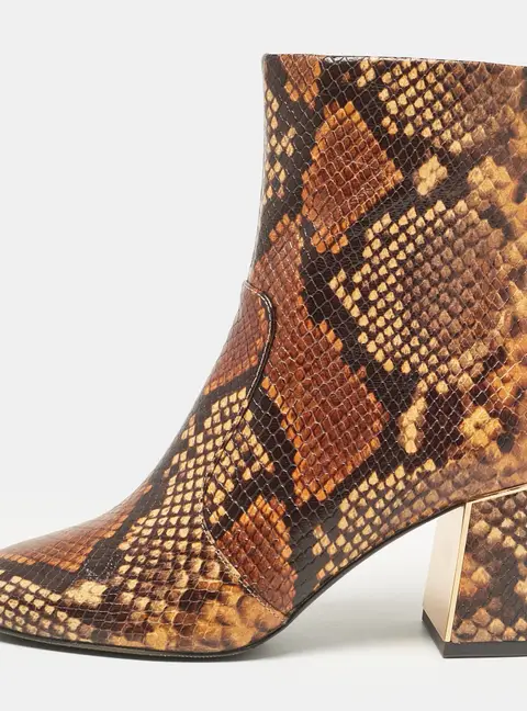 Tory Burch Size 36.5 Brown Snakeskin Embossed Leather Ankle Length Boots