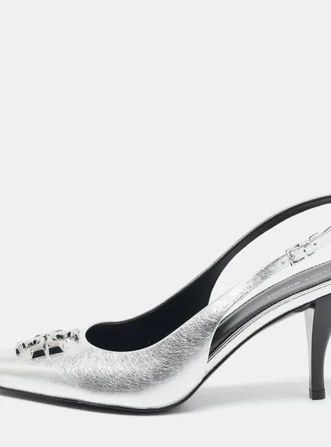 Tory Burch Silver Leather Eleanor Slingback Pumps Size 39
