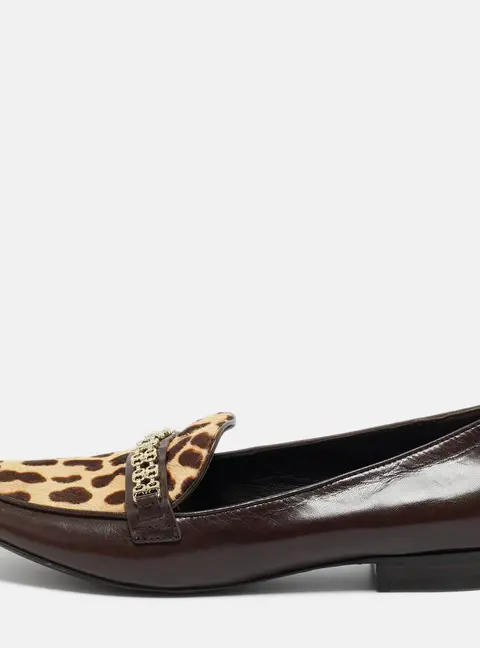 Tory Burch Brown Calf Hair and Leather Gemini Link Loafers Size 41