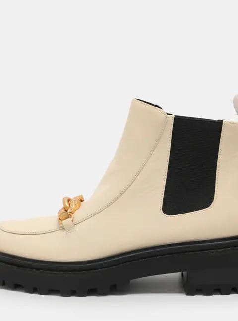 Tory Burch Cream Elastane and Patent Leather Jessa Chelsea Mid Calf Boots Size 38.5