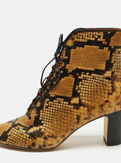Tory Burch Vienna Size 37.5 Gold/Black Snakeskin Embossed Leather Booties