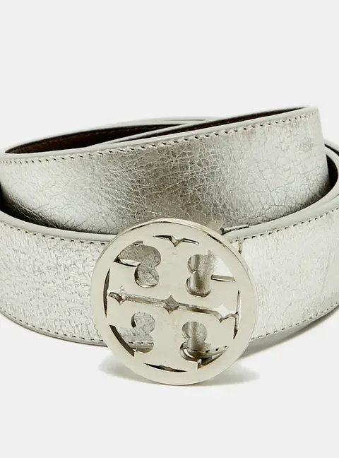 Tory Burch Miller S Buckle Belt Silver Leather