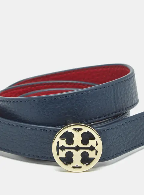 Tory Burch Miller 95 CM Reversible Buckle Belt Navy Blue/Red Leather