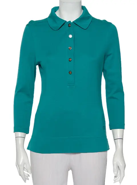 Tory Burch Blue Cotton Knit Polo T-Shirt M