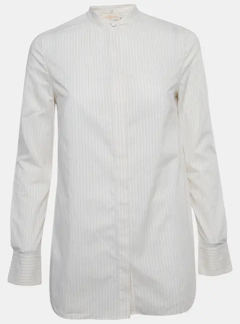 Tory Burch Beige Striped Cotton Long Sleeve Shirt XS