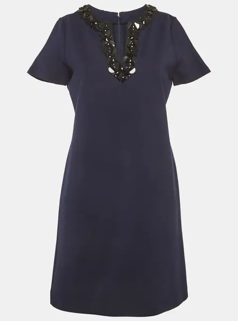 Tory Burch Navy Blue Sequin Detail Jersey Mini Dress S