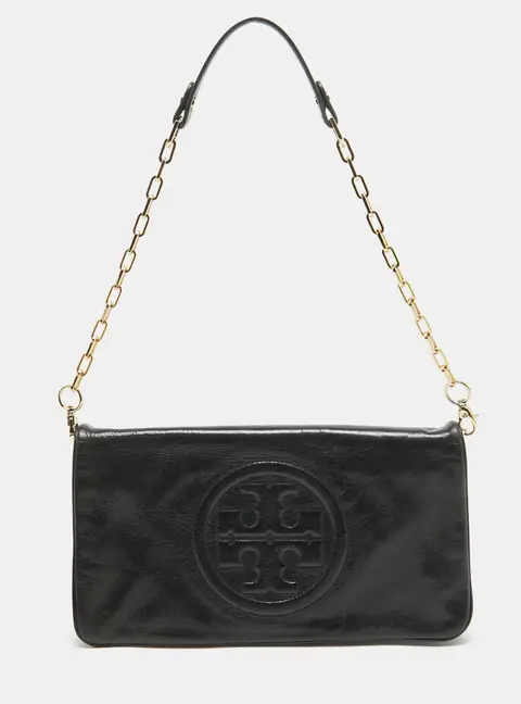 Tory Burch Black Leather Reva Chain Clutch