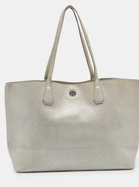 Tory Burch Metallic Grey Leather Perry Tote