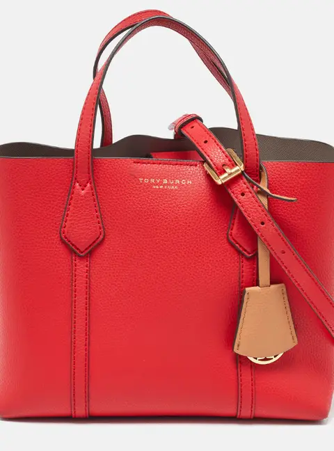 Tory Burch Red Leather Small Perry Triple-Compartment Tote