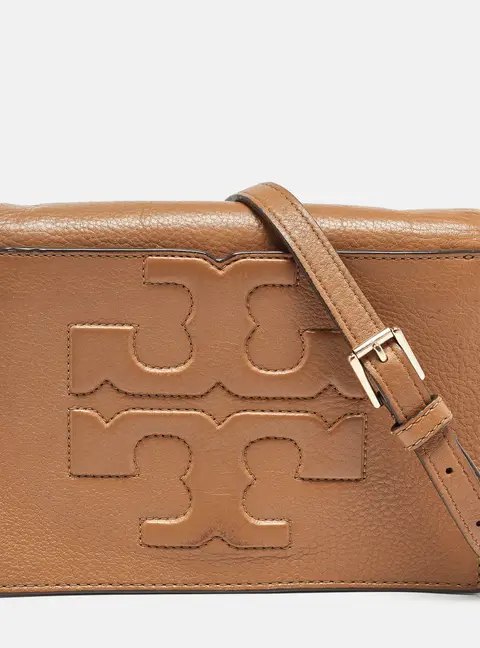 Tory Burch Brown Leather Bombe T Combe Crossbody Bag