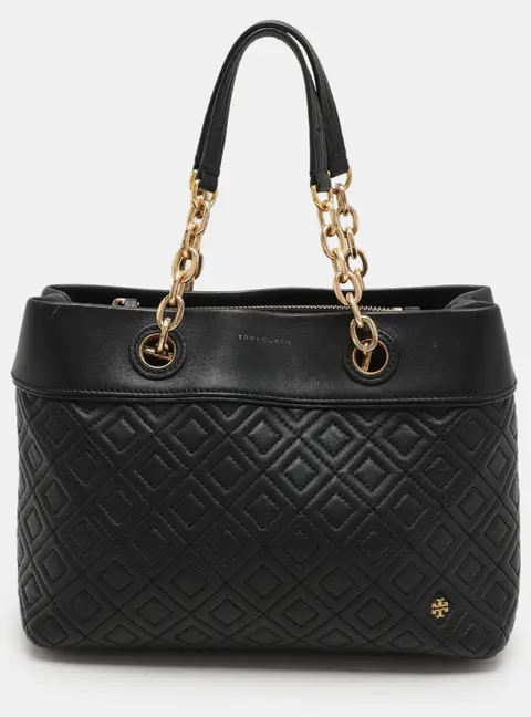 Tory Burch Black Quilted Leather Fleming Chain Tote