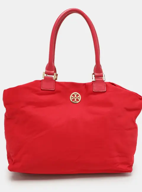 Tory Burch Red Leather and Nylon Tote Bag