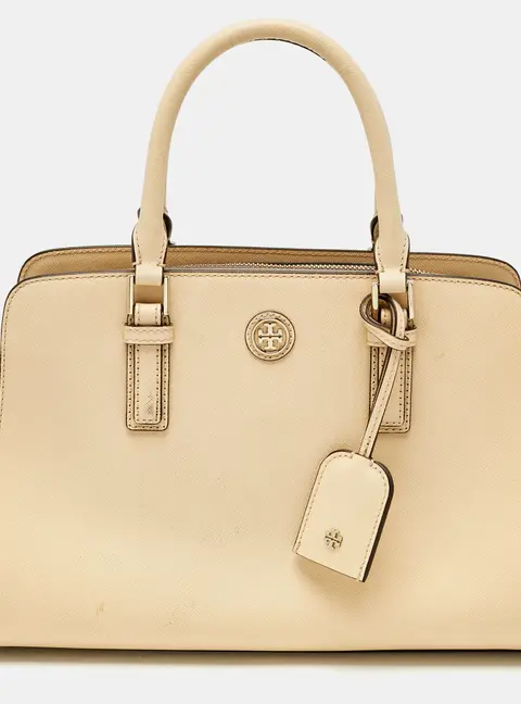 Tory Burch Two Tone Beige Leather Robinson Dome Satchel