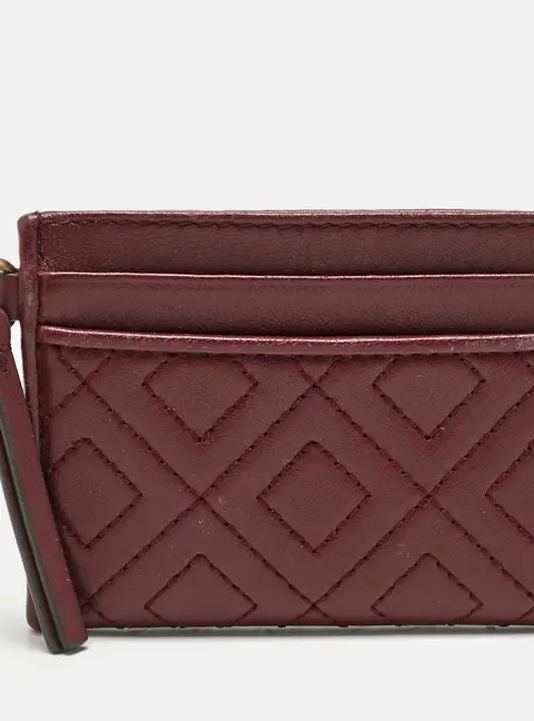 Tory Burch Burgundy Quilted Leather Fleming Card Holder