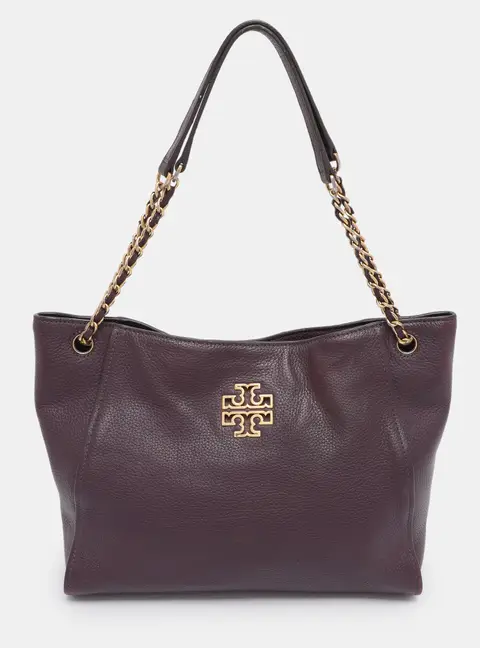 Tory Burch Purple Leather Small Britten Chain Tote