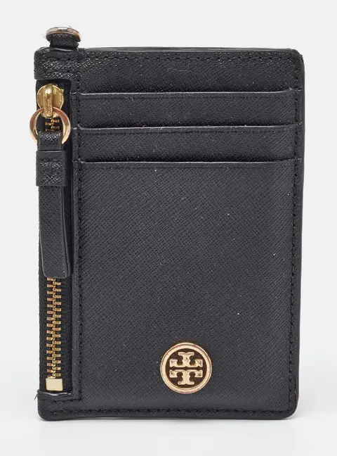 Tory Burch Black Leather Walker Zip Card Holder