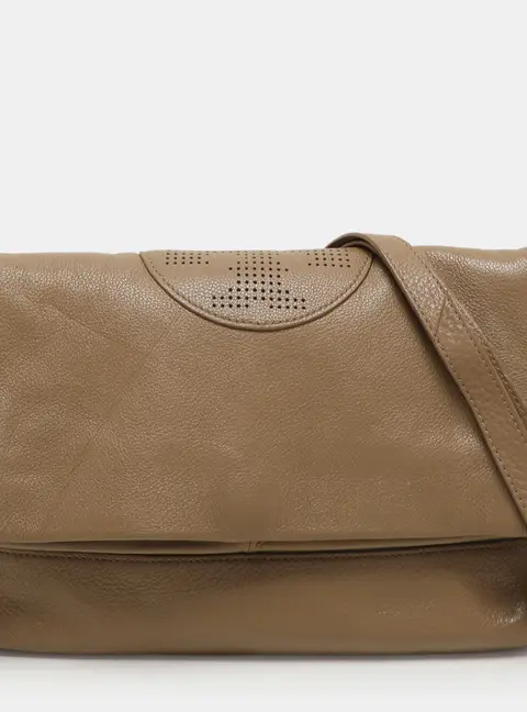 Tory Burch Beige Leather Kipp Foldover Shoulder Bag