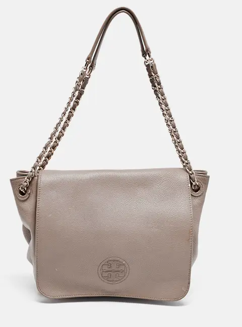 Tory Burch Beige Leather Marion Flap Shoulder Bag