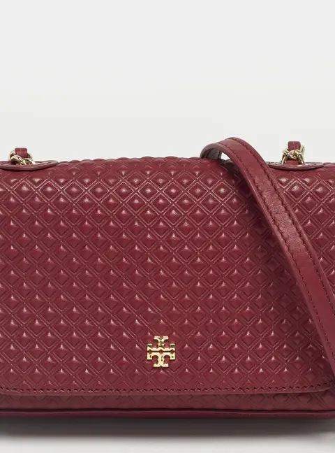 Tory Burch Burgundy Embossed Leather Marion Shoulder Bag