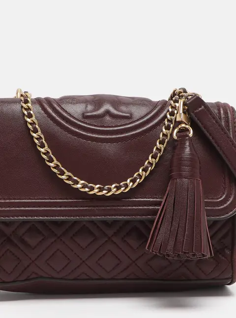 Tory Burch Fleming Small Burgundy Leather Shoulder Bag