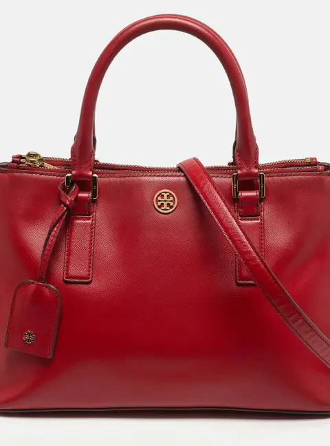 Tory Burch Robinson Double Zip Red Leather Tote