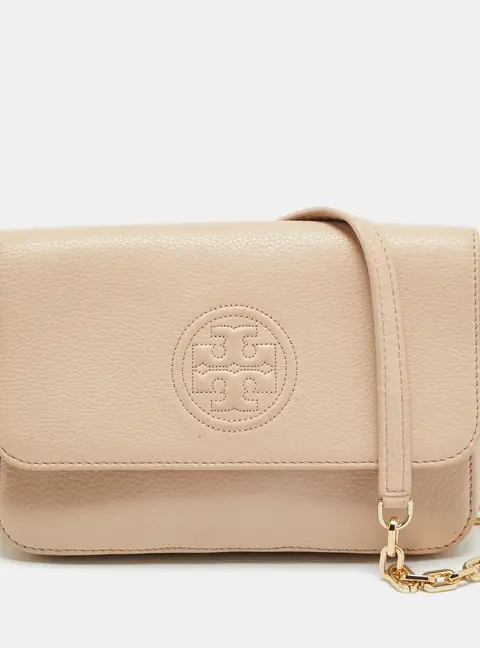 Tory Burch Bombe Flap Mini Beige Leather Shoulder Bag